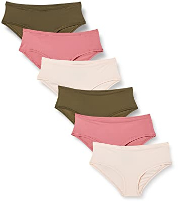 Amazon Essentials Women's Breathable Microfibre Seamless Panties, Pack of 6, Pack of 6, Blush/Dark Khaki Green/Mauve, Medium