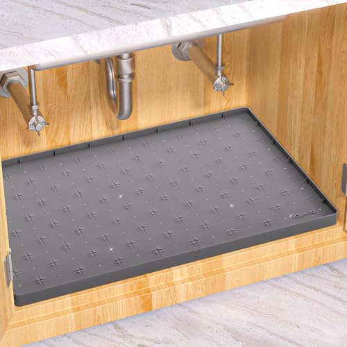 Sdpeia Under Sink Mat 34×22 Waterproof Silicone Cabinet Liner & Sink Protector for Kitchen & Bathroom, Multi-Purpose Organizers Tray for Pets, Laundry, Cat Litter Mat, Gray