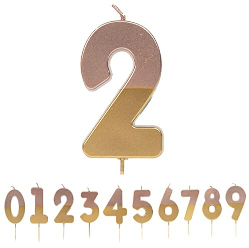 Talking Tables Rose Gold Number 2 Candle Premium Quality Pink Birthday Cake Topper Decoration for Kids, Adults, 21st Party, Anniversary, Milestone, ROSEGOLD2, Bday-Candle-GD-RO-2,8 cm