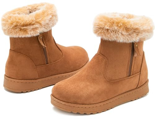 yageyan womens winter boots Mid calf snow booties fur lined womens warm ankle booties for outdoors（chestnut11）