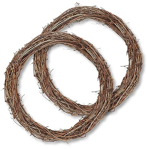 2Pcs Natural Grapevine Wreath - 30cm Round Garland Rattan Branch Garland, Christmas Garland Halloween Rattan Garland DIY Crafts Garden Home Party Decorations