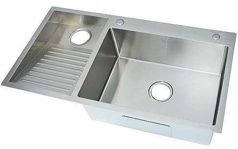 Lavanderia Utility Lavandino Con Lavandino In Acciaio Inox Lavello Da Cucina Famiglia Piscina Balcone Camera Lavabo Facile Da Pulire Doppia Ciotola 900mm/35.4Inch