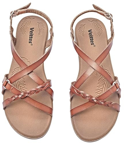 Veittes Women's Casual Flat Slide Sandals,Fashion Braided Cross Strap,Adjustable Ankle Straps, Open Toe Summer Sandals.(2207023,LB/MF,5 UK)