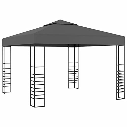 Gecheer Cenador de jardín de 3 x 3 m, color antracita, cenador de exterior, toldo, pérgola con tela, pabellón de jardín, carpa para fiestas, cenador para barbacoa, A48034