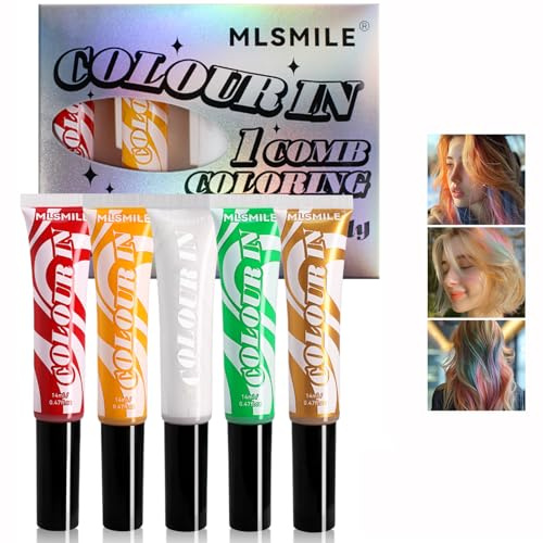 5 Farben temporäre Haarfarbe Kit, Haarfarbe Mascara waschbar Haarfarbe Stick, waschbar Haar Kreide, Haar Make-up-Geschenk-Set für Halloween Weihnachten Cosplay