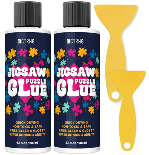 Jigsaw Puzzle Glue Clear (2 Pack) with Scrapers, Preserve Finished Puzzles