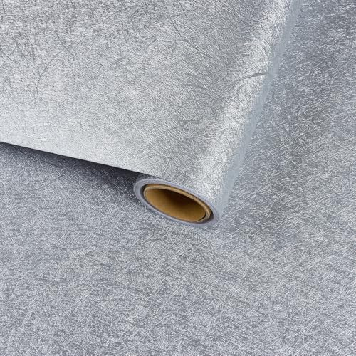 VaryFloral Tapete Silber Klebefolie Möbel 30cmx300cm Fototapete Selbstklebend Tapeten Wasserdicht Modernes Dickicht Schrankfolien Selbstklebend Luxus Silber Folie Arbeitsplatte Küche Kabinett