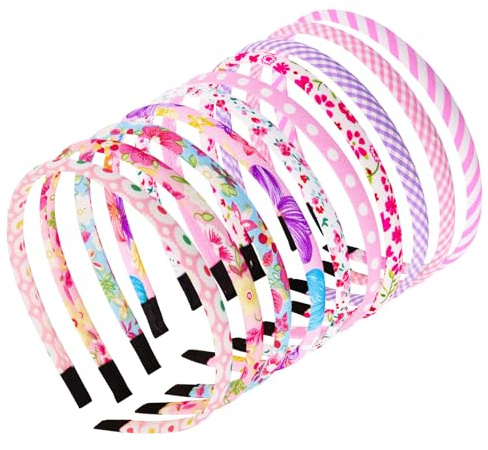 Azushwer 10 Pcs Hair Bands for Girls, Colourful Girls Headbands, Flower Strip Plain Hair Bands Head Bands Hairbands Floral Fabric Pink Hair Hoop Alice Band for Girl Children Kids