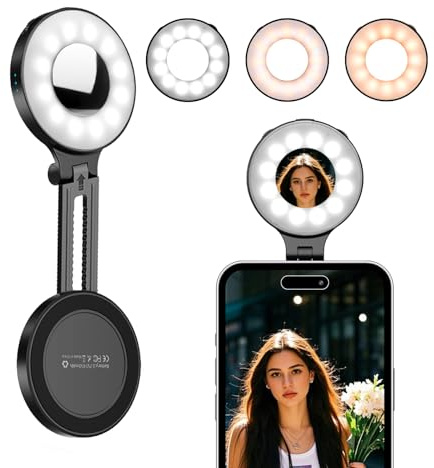 Flymile Magnetic Selfie Light for iPhone, LED Fill Ring Light for MagSafe with Adjustable, Compatible with Smartphone, for Selfies/Photography/TikTok/Video Conference, Portable & Rechargeable, Black