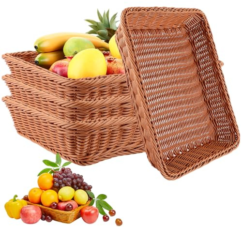 AKOLAFE Set di 4 cestini per pane intrecciati, impilabili, moderni, di alta qualità, per ristoranti, cibi, servizi, casa e cucina (40 x 30 x 8 cm)