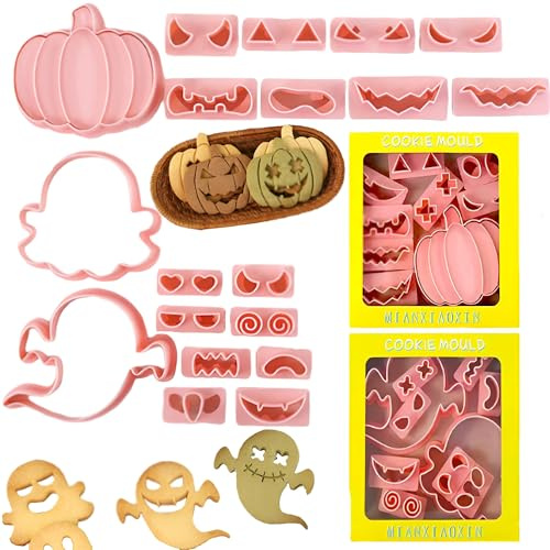 20 Piezas 3D Cortadores Moldes de Galletas Plástico Para Hacer Niños de Halloween en Forma de Calabaza Fantasma, Animales, Fondant, de Pan y verduras, Cortador de sándwich, Cortapastas, Reposteria