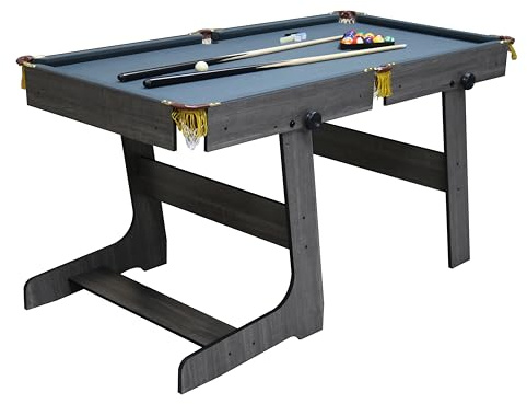 BodyTrain 5ft Folding Pool Table - All Accessories Inclueded (Wood Grain Cabinet Dark Grey Cloth)