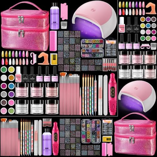 Deciniee Kit De Uñas Acrílicas: Juego Completo Con Polvo Acrílico, Lámpara Uv, Taladro, Puntas Postizas, Esmaltes Semipermanentes Para Uñas, Set De Manicura Ideal Como Regalo Con Bolsa De Almacenaje