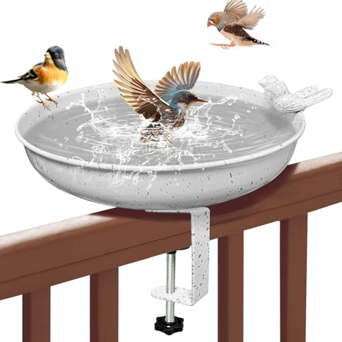Vogeltränke Hängend Frostsicher für Balkongeländer, Vogelbad für Balkon und Garten, Wildvogeltränke Winterfest Außen, Vogelbad für Wildvögel, Vogelfutterspender Wildvogel Badewanne Wasserschale Metall