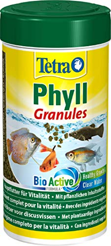 TetraPhyll Granules - Fischfutter für alle pflanzenfressenden Zierfische, Granulatfutter mit lebenswichtigen Ballaststoffen, 250 ml Dose