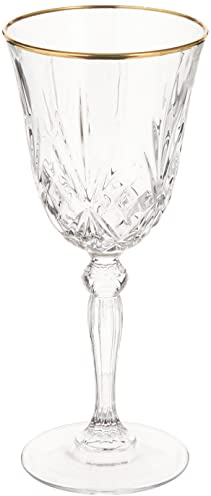 Lorren Home Trends Siena Collection Crystal Red Wine Glass with Gold Band Design, Set of 4, 7.5 fluid ounces