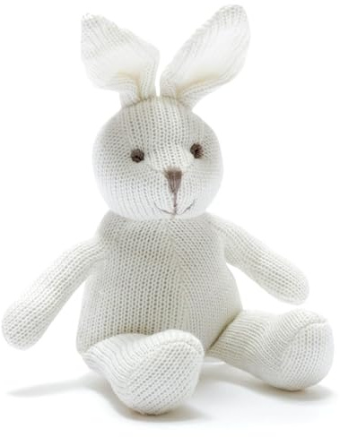 Best Years Knitted Organic Cotton White Bunny Rabbit Baby Rattle. Suitable from Birth