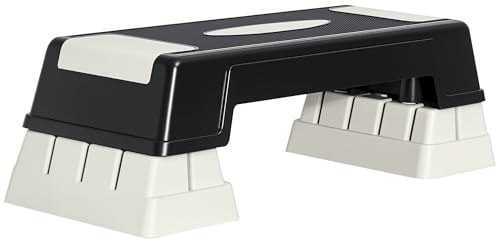 HOMCOM Tabla de Step Fitness con Altura Ajustable de 3 Niveles para Ejercicio Aeróbico Stepper Deportivo Gimnasia Superficie Antideslizante 76x29x12,5-22,5 cm Negro y Gris