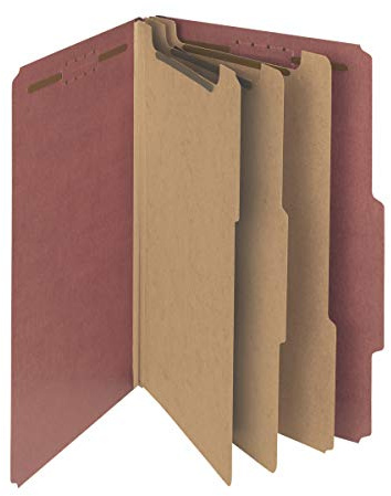 Smead 100% Recycled Pressboard Classification File Folder, 3 Dividers, 3 Expansion, Legal Size, Red, 10 per Box (19099)
