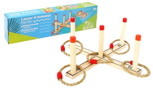 Blue Sky - Lancé D'Anneaux - Jeu de Plein Air - 049064Z - Beige - 2 à 6 Joueurs - Bois - 36 cm x 36 cm - Jeu pour Enfant - Jeu de Société - Jeu d'Adresse - À Partir de 6 Ans