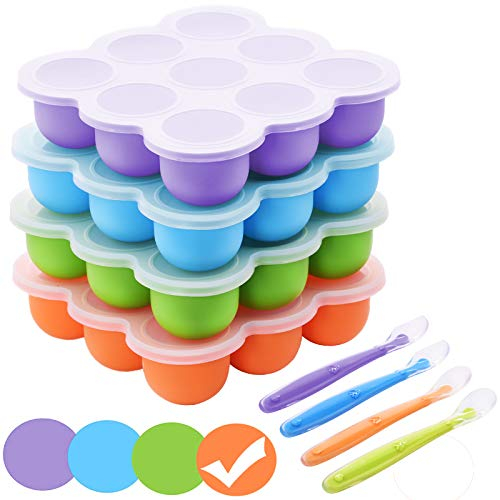 Congélation Bébé Food Rangement Nourriture, Boîte de Rangement Congelée Pour Aliments Pour Bébés en Silicone, Conteneur de Stockage de Nourriture Plateau de Congélateur avec Couvercle, 9 x 75ml,Orange