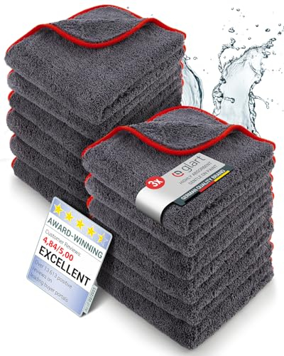 Glart polishing cloth car drying cloth set of 12 - premium microfiber cloths car extra absorbent & ultra soft - 40x40cm