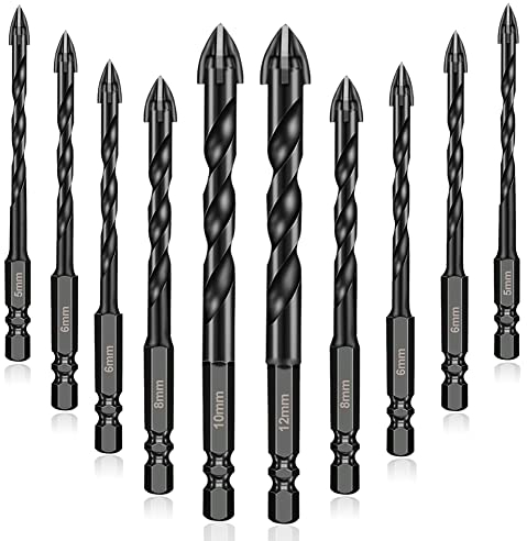 ASNOMY 10pcs Fliesenbohrer Betonbohrer Set, Glasbohrer Keramikbohrer mit Sechskantschaft Steinbohrer Glasbohrersatz Fliesenbohrer-Set für Glas Fliesen Spiegel Beton