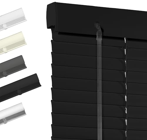 Boolegon Cordless Aluminum Blinds 1 Inch Light Filtering Horizontal Blinds Anti-UV Waterproof Metal Mini Blind for Office Home, Black, Custom Size