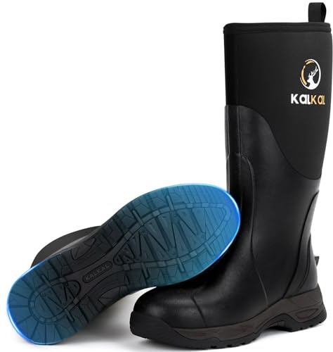 Kalkal Rain Boots Men, Waterproof Rubber Boots for Men, Durable Neoprene Work Boots for Gardening Hunting and Fishing