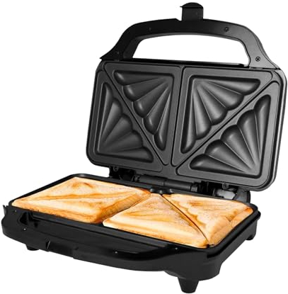 Hamilton Beach Sandwich Toaster, 2 Slice, Deep Fill, 900W, Non-Stick Plates, Makes 2 Toasted Sandwiches, XL Plates, Cool Touch Handle, Locking Latch, Automatic Temperature Control, Black - HB1026