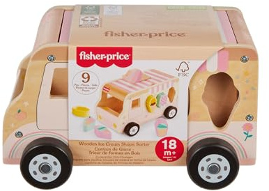 Fisher-Price Formensortierer für Kleinkinder Eiswagen aus Holz, 8 Holzteile für die spielerische Entwicklung für Kinder ab 18 Monaten, HXT86