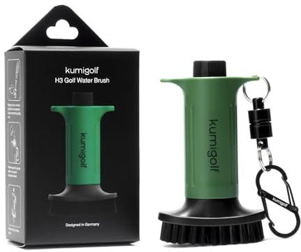 kumigolf® H3 Golf Wasserbürste, Sprühfunktion & magnetische Clips, Golfschläger Bürste und Golfclub Reiniger, Hochwertige und Starke Nylonborsten für Schlägerflächen, Rillen (Grün)