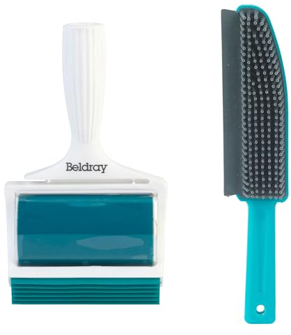 Beldray COMBO-8832 Pet Plus+ Lint Roller & Upholstery Brush Set - TPR Gel Pet Hair Remover With Squeegee, Sticky Washable & Reusable, Rubber Bristles Capture Dust & Dirt, Scraper Lip, For Clothes/Car
