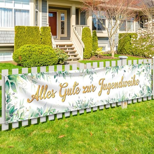 Jugendweihe Deko - Alles Gute zur Jugendweihe Banner 250x42cm, Endlich Erwachsen Hintergrund Grün Hängende Dekoration Mit Schnur für Junge Mädchen Party