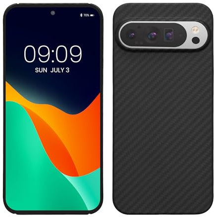 kalibri Aramid Fiber Case Compatible with Google Pixel 9 Pro XL - Case Super Slim Strong Protective Phone Cover - Black Matte