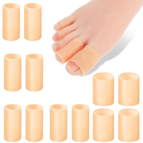 Zehenschutz, 12 Stück Zehenkappen in 2 Größen Atmungsaktive Gel Zehenschutz Zehenschoner Silikon Zehenkappe für Große Zehen Blasen Eingewachsenen Zehennägeln Hühneraugen Zehennagelverlust (Hautfarbe)