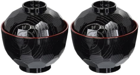 2 PièCes Bols à Soupe Miso Bols Japonais Traditionnels Bols à Riz LéGers Avec Couvercle En Plastique De Qualité Alimentaire Bol Ramen Noir Et Rouge Pour Servir Des Nouilles De Riz Bols à Soupe Japonai