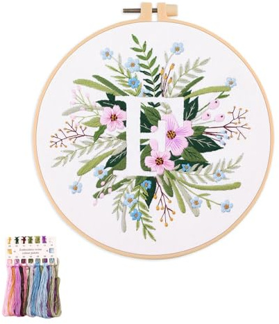 artcici Broderikit växt blomma bokstav F-mönster för nybörjare vuxna, komplett sortiment broderi startsatser korsstygn handarbete tillbehör