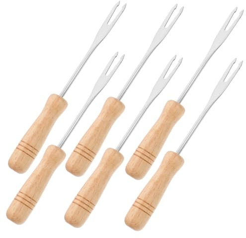 OKUMEYR 6pièces Set De Fourchettes Fondue Inoxydable Avec Manche Bois Ergonomique Fourchette Apéritive Polyvalente Pour Chocolat Fromage Fruits Et Glace Ustensile De Cuisine Facile
