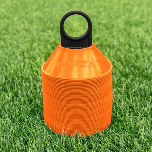 FORZA Mini träningsmarkörer | hållbara mini rymdkoner med flera ändamål idealiska för alla sporter – paket med 50 eller 1 000 [Inkluderar bärstativ]