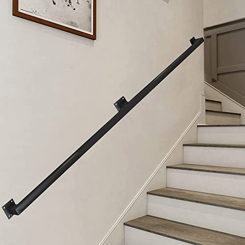 Barra de agarre cuadrada de metal para escaleras interiores y paredes al aire libre, barra de apoyo con barra de soporte para pies, barandilla negra para seguridad y estilo (540 cm)