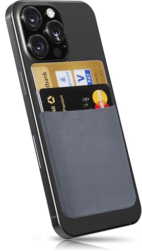 MyGadget Mobilkorthållare att klistra fast – RFID-blockering självhäftande kortfack, kortficka, korthållare – plånbok smartphone-fodral, GRÅ, ohne Fingerhalterung, Avslappnad