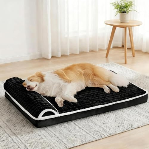 Jolibean Cama Perro Extra Grande Ortopédica, Colchoneta Perro con Espuma De Caja De Huevos, Sofá Perro Impermeable Lavable Desenfundable, 142x102cm, Negro