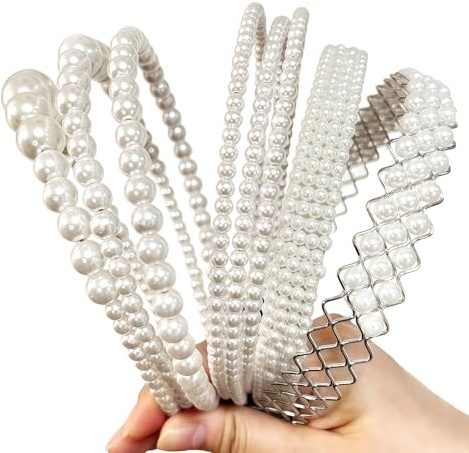 Xanthelle Cerchietto Dirndl, 6 Pezzi Perle Donna, Accessori per Dirndl, Fasce per Capelli con Perle Finte Bianche per Matrimoni, Accessori per Capelli alla Moda