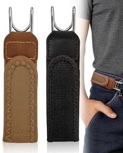 AORHOFJ 2 Piezas cinturones hombre,cinturón sin hebilla, Cinturón Elástico Sin Hebilla para Hombre y Mujer, Cinturón Lateral Táctico Invisible para Pantalones, Cinturón de Cintura Ajustable