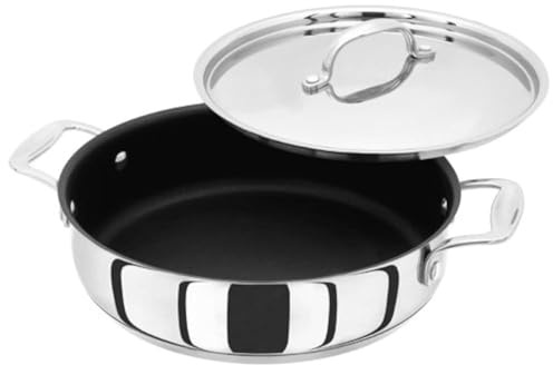 Stellar Profile Stainless Steel Non-Stick Shallow Casserole Pan with Lid 24cm, Twin Handles, Induction Ready, Dishwasher Safe