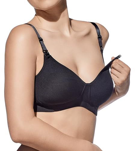 Selene, Sujetador de Lactancia para Mujer en Algodón, Sin Aros ni Relleno, Colección Amanda, Color Negro, Talla 110C