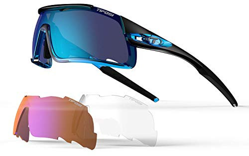 TIFOSI Unisex Adult Davos Interchangeable Clarion Blue Lens Sunglasses - Crystal Blue/Clarion Blue, One Size