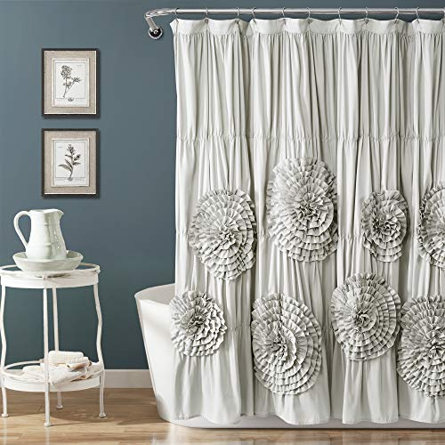 Lush Decor Serena Shower Curtain, 72 W x 72 L, Light Gray - Ruffled Bathroom Curtain - Gray Fabric Shower Curtains - Coquette Decor