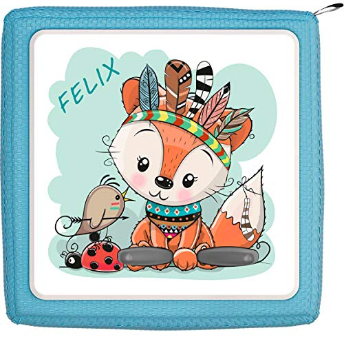 Coverlounge Schutzfolie passend für die Toniebox | Folie Sticker | Baby Fuchs als Indianer Verkleidet mit Name personalisiert
